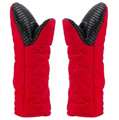 XHZMDWOU Gant Four Gant Cuisine Mitaines De Four en Coton Rouge, Bras Antidérapants À Manches Longues, Gants De Four À Micro-Ondes Doux Et Résistants À La Chaleur Gant Four Anti Chaleur