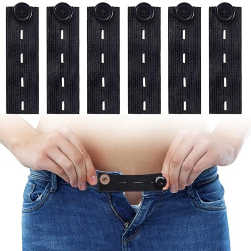 LONZIKP 6 pezzi Estensori regolabili per la vita, Estensore in Denim Bottoni, Estensioni Elastiche per Pantaloni, Allarga e Stringi in Pochi Secondi Senza Cucire, per Jeans, Premaman (8,5 * 2,5 cm)