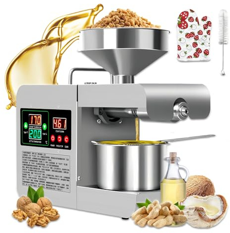 BANGBANGJI Presse à Huile Électrique Automatique 820W, Construction Professionnelle en Acier Inoxydable avec Réglage Intelligent Température, pour Cuisine et Petite Entreprise
