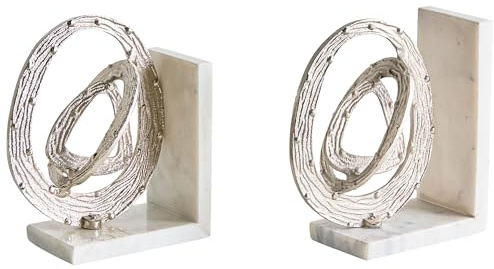 Buchstützen 2er Set Marmor weiß Metall Silber 15 cm 18 cm stabil abstrakt Rabina