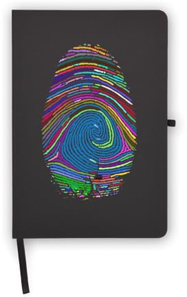 Taccuino colorato con impronte digitali, pagine bianche, copertina in ecopelle, agenda, diario, quaderno di lavoro