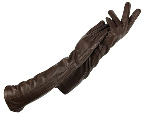 USOHJZ Guanti da donna invernali caldi con fodera in cashmere, guanti lunghi, gomito, maniche in pelle(Dark brown,6.5)