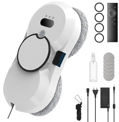 Orabuth Robot Laveur de Vitre avec Détection Intelligente des Bords, 5600Pa Lave-Vitre Automatique à 3 Modes & Télécommande, Robot Nettoyeur Vitre Sécurisé avec 10 Chiffons pour Surfaces Lisses