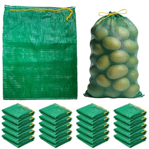 dellyy Bolsas Raschel 50x80 cm, Paquete de 20 Bolsas de Malla de Plástico con Cordón, Bolsa de Malla Reutilizable para Frutas y Verduras para Leña