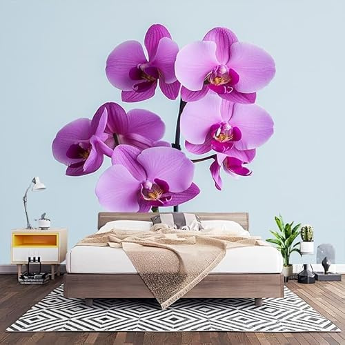 Vliestapete XXL Wandtapete 3D Effekt Wand Dekoration Lila Orchidee Fototapete Selbstklebend Moderne Design Licht Mustertapete Wohnzimmer Schlafzimmer Büro Flur 200x140 cm