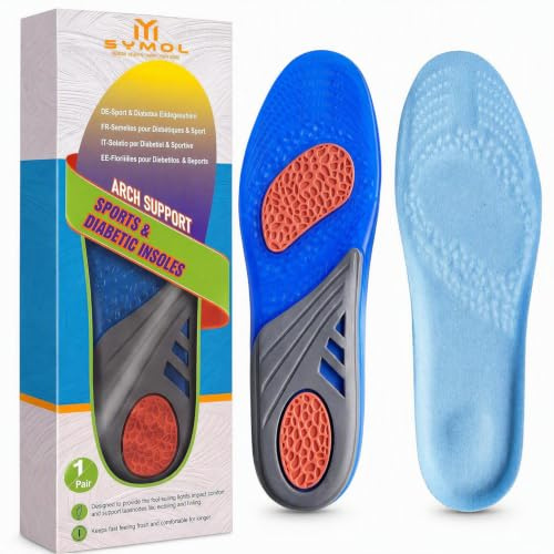 SYMOL Einlegesohlen Herren Einlegesohlen Damen Schuheinlagen Gel Weich Arbeitsschuhe Einlagen für Diabetiker Sport Lindert Fußschmerzen und Plantare Druckstellen Stoßdämpfende.(Blau,35-40 EU 27.8cm)
