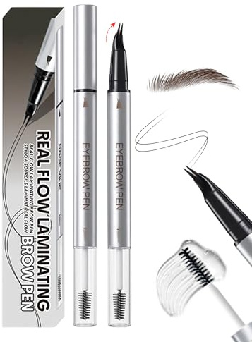 Erinde Lapiz Cejas Curvo 30°, Lápiz de Cejas Waterproof de Doble Punta, con Fijador de Cejas Transparente, Trazo Preciso, Efecto Microblading Natural, Cejas de Larga Duración #02