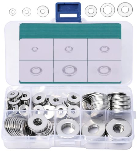 Rondelles Inox, Rondelles Plates, Assortiment Rondelles, Acier Inoxydable 304, M4 M5 M6 M8 M10 M12, 135 Pièces, Rondelles Carrosserie, Vis Écrous Tiges Filetées, Anticorrosion