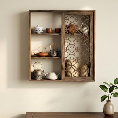 DSEWTEZXI Vetrina in legno per servizi da tè, Mensole decorative antiche a parete, Mensole a parete sospese a più livelli, per sala da pranzo, soggiorno, ufficio.