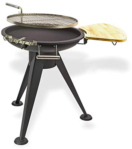 DEMA Rundgrill Nevada 55 cm Holzkohlegrill, Stahlkorpus beschichtet, Edelstahl Drehrost & Kohlerost, höhenverstellbare Besteckhalter, Aschebehälter, Ablage aus Massivholz, auch als Feuerkorb