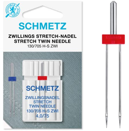 SCHMETZ | 2 Agujas para máquinas de coser | Gemela Stretch | 130/705 H-S ZWI 4.0 | Grosor 4.0/75