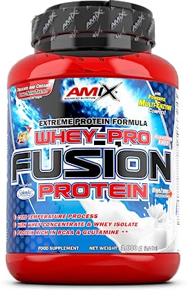 AMIX - Proteína Whey - Pure Fusion - 1 Kg - Concentrado de Suero Ultra Filtrado - Proteína Isolada con Splenda - Contiene L-glutamina - Proteínas para Aumentar Masa Muscular - Sabor Fresa