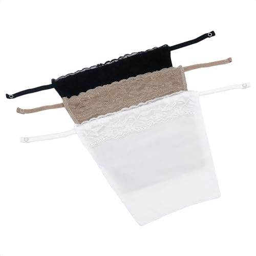 Hoerev Juego de 3 Camisolas de Clip con Clip de Ajuste de Panel Modesto, Negro_Blanco_Beige, M
