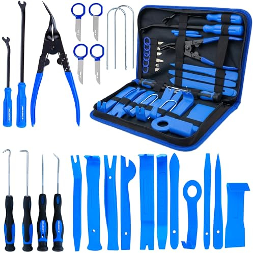 HASKYY Attrezzi Smontaggio Auto Set 24 pz, Leve per Rivestimenti e Modanature, Estrattore Clip, Utensili in Plastica, Leve Pannelli Porta, Chiavi Estrazione Autoradio
