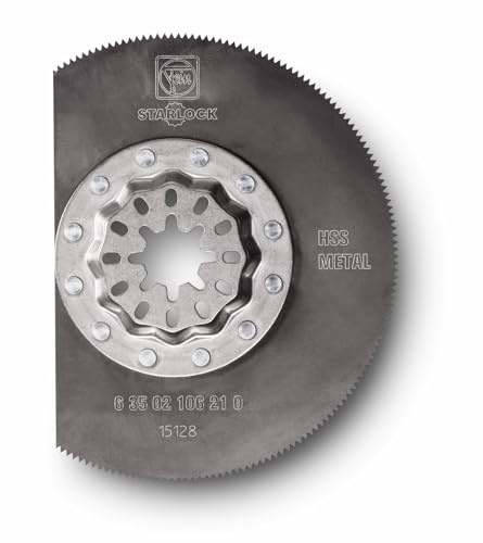 FEIN Voll-HSS-Sägeblatt Ø 85 mm, Ve. 2 St., Aufnahme Starlock, mit Metall-Verzahnung für Blech bis ca. 1 mm. Segmentiert, ideal zum Arbeiten in Ecken und an Kanten ohne Überschnitt.