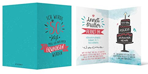 Individuelle 50. Geburtstag Einladungskarten Klappkarte DIN A6 (148x105mm) - Nur noch Erwachsen werden