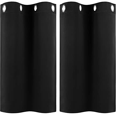 PiccoCasa 2er Set Gardine für Küche Polyester Scheibengardine Kurzgardine Blickdicht Kleine Gardine Schwarz 90H x 74B cm