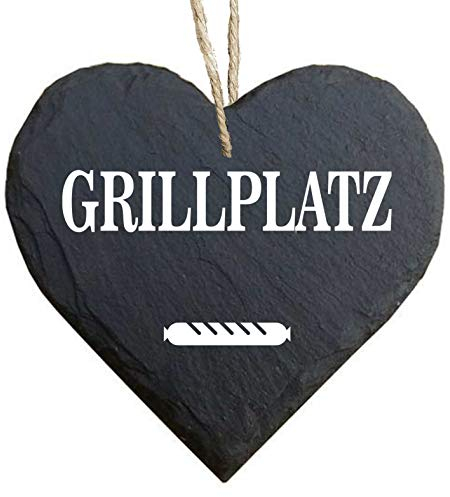 Homeyourself Herz Schieferherz Schiefer Schieferschild 10 x 10 cm Grillplatz schwarz Dekoschild Wandschild Schild Stein Grillen