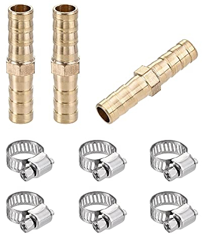 sourcing map Barb Hose Fitting, 8x39mm Straight Coupler Quick Connector Adapter with 6-12mm Adjustable Stainless Steel Hose Clamps, for Water Fuel Air Oil Gas 3 Set