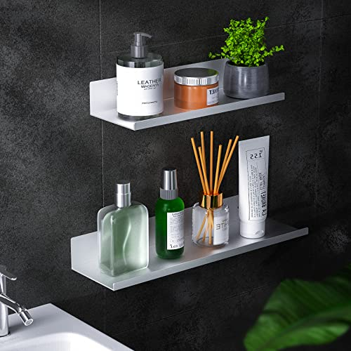 Bestdon Juego de 2 estanterías autoadhesivas para ducha, sin taladrar, estante de pared con soporte de aluminio espacial para champú para baño, cocina, plateado