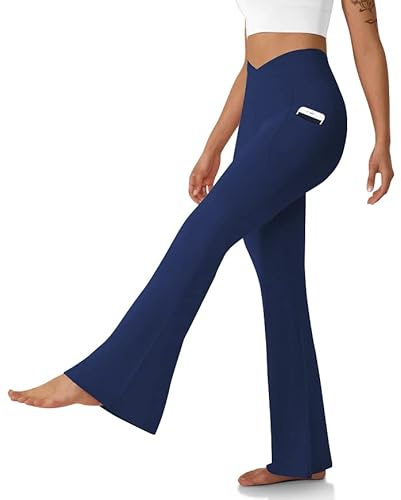 Women's Flare Leggings with Pockets Crossover High Waisted Yoga Pants