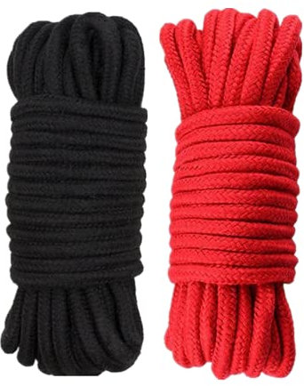 WUWYOUWL Soft Cotton Rope, 8MM Multipurpose Durable Long Rope for Wall Garden Plant Hanger Knitting Home DIY Crafting Decoration (10M, Black+Red)