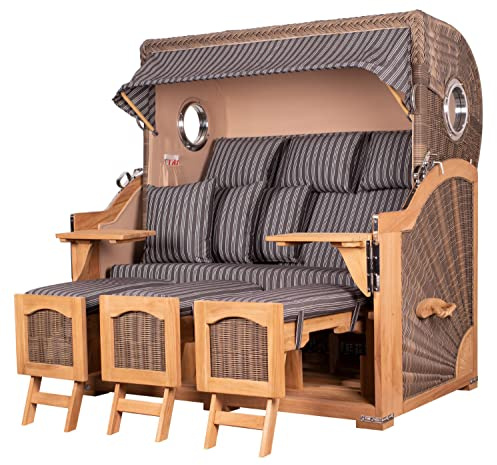 bene living Strandkorb-Set Ammersee 3-Sitzer Teak - PE grau - Modell 500 - Liftersystem
