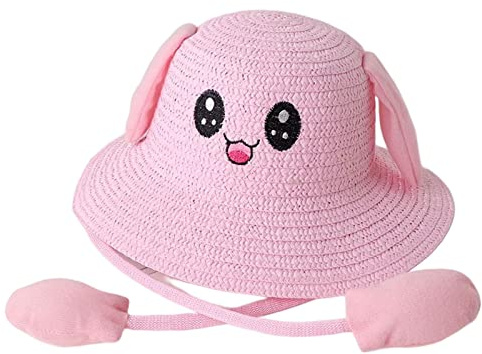 kowaku Cappello di paglia Cappellino Cappello da sole Protezione carina con orecchie Cappello da protezione solare in movimento Cappellino da, ROSA