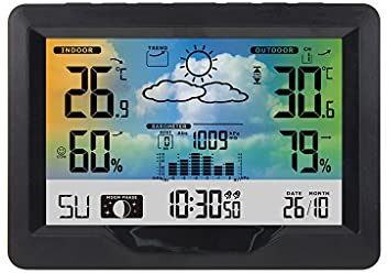 Wall Clock, Weather Station Digital Clock THermometer Hygrometer Barometer Table Alarm Snooze Moon Phase with Outdoor