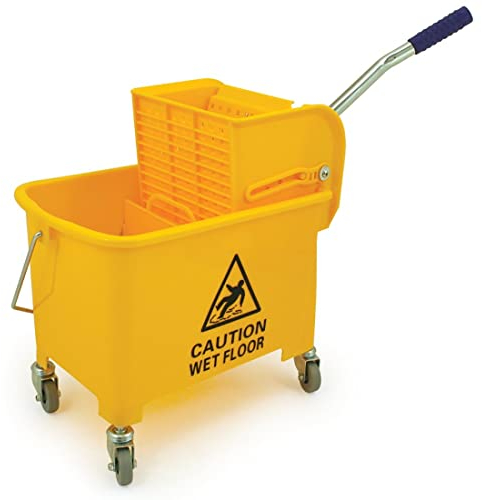 20L Mop Bucket and Wringer, Kentucky Press Wheeled Cleaning Trolley with Metal Handle & Mop Holder, Plastic Body Floor Cleaning Cart for Household and Commercial Use, Yellow