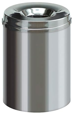 PROREGAL Selbstlöschender Papierkorb & Abfallsammler aus Edelstahl | 15 Liter, HxØ 36x25,5cm | Silber
