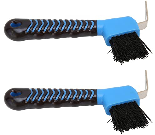 GLOGLOW 2-teiliger Hufkratzer aus Gummi mit Bürsten für Pflege- und Badeutensilien, Hufkratzer mit Holzgriff und Reinigungsbürste, rutschfest, Luxuriös, Langlebig, Ergonomisch