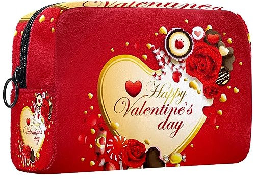 Kleine Schminktasche für Damen,Schminktasche, Reisekosmetiktasche,Goldener Valentinstag Drucken