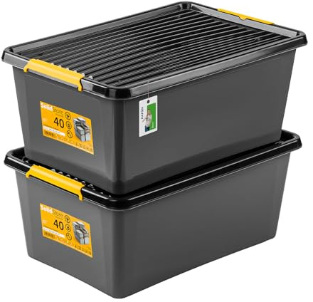 PAFEN 2x Robuster Aufbewahrungsbox 40L mit Rollen - 58 x 39 x 25 cm - Behälter für besondere Aufgaben Aufbewahrungsbehälter Boxen Aufbewahrung Stapelboxen mit Verschlussclips Kunststoffbehälter