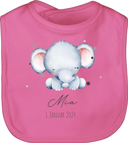 Baby Lätzchen - Elefant mit Name und Datum - Geburtstag Geburt Tiermotiv Geschenk - Unisize - Pink - elefanten geschenke babylätzchen elefantenmotiv elephant personalisierte