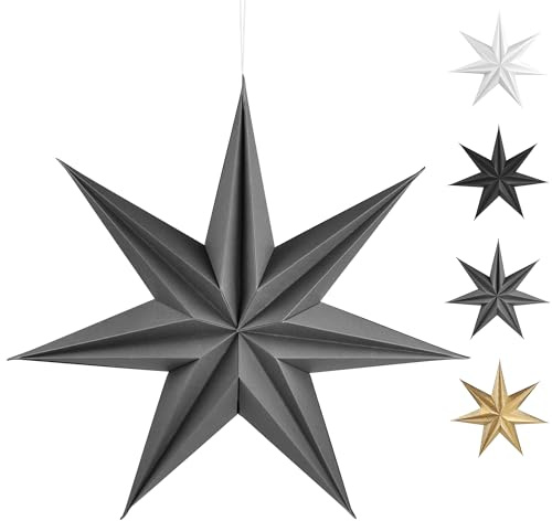 Frau WunderVoll® Premium Faltsterne matt grau mit Magnetverschluss 3 Stück Durchmesser 30cm, 7 Zacken geschlossene Oberfläche/Weihnachtsstern Adventsstern Weihnachten Advent Fenster Papierstern
