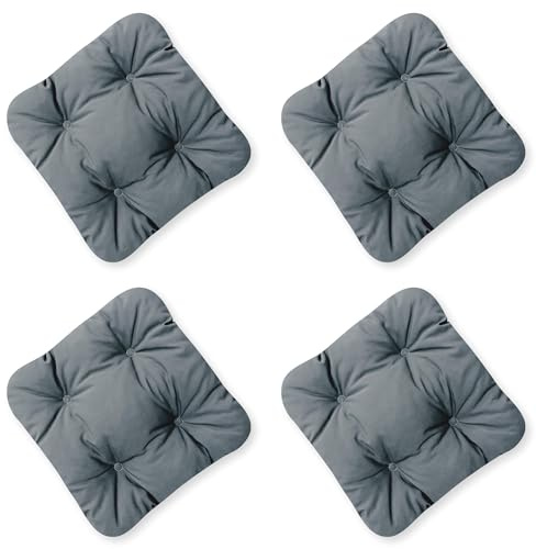 4L Textil 4er Set Stuhlkissen 40x40 mit Bändern Outdoor Kissen wetterfest Gartenstuhlauflagen UV-beständig Sitzkissen Outdoor Bodenkissen (Dunkelgrau UV, 4er Set | 40x40 cm)