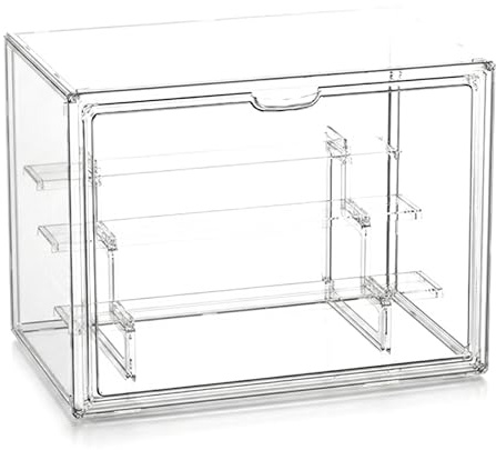 Acryl Vitrine Schaukasten Plexiglas Box, Stapelbare Display Case Box mit Magnetischer Tür, Aufbewahrungsbox Abnehmbar Puppenvitrine, Sammlervitrine für Action Figuren Modellautos (3 Stufen)