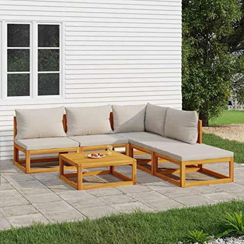 SECOLI Gartenlounge Outdoor Holz 6-tlg-Type-15 Balkonmöbel Gartenmöbel Set Loungemöbel Terrasse Lounge Gartenmöbel Set Holz Terassenmöbel Sitzgruppe Garten Sofagarnitur Massivholz Akazie Hellgrau