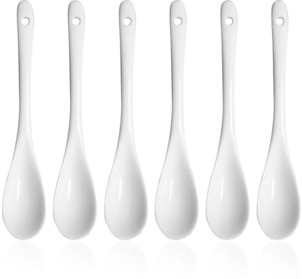 6-Teiliger Weißer Keramiklöffel, Keramiklöffel, Marmeladenlöffel, Mini-Dessertlöffel, Teelöffel, Geschirrset Geeignet Für Restaurants, Dessertläden Und Cafés (13 X 2,5 Cm)