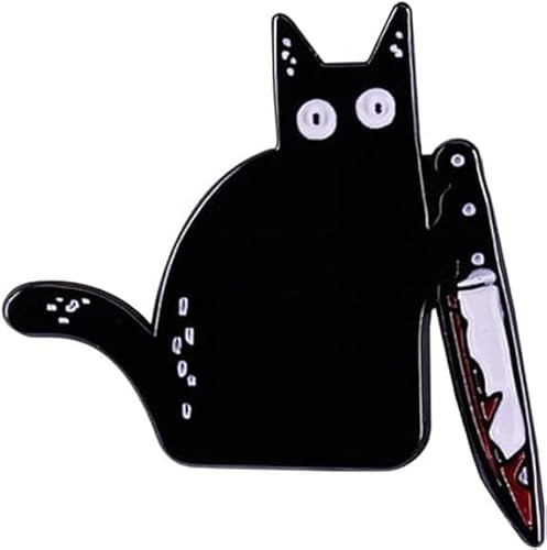 Chat noir tenant un couteau Émail Pins Chat Pins Mignon Dessin animé Animal Broche pour sacs à dos Métal Chat Broche Émail Broches pour Vestes Chapeaux Décoration Femmes Hommes Cadeau, Métal