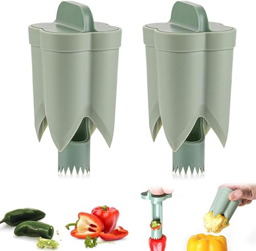 2 Stück 2 in 1 Fruit Pepper Corer,entkerner für Paprika,ABS Chili-Kernentferner,Gemüsekernentferner,Pfeffersamen Entkerner,Pepper Seed Corer Remover,Obstentkerner,Obst Peeler Für Paprika