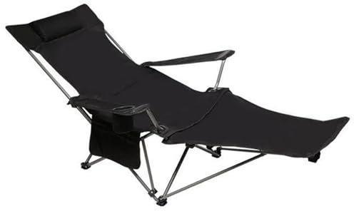 Tragbarer Strandstuhl, Faltbarer Loungesessel, strapazierfähiger, Flacher Sonnenstuhl mit hoher Rückenlehne, Kopfstütze, Seitentasche und Tassenhalter, Leichter, bequemer Stuhl für draußen