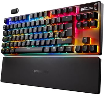 SteelSeries APEX PRO TKL Wireless Gen 3- Interruptores magnéticos analógicos OmniPoint 3.0, preajustes automáticos QuickSet (Rapid Trigger, Rapid Tap/SOCD, modo de protección),OLED, RGB,PBT,NOR QWERTY
