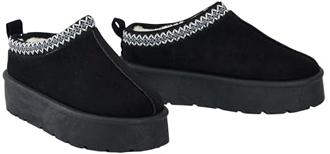 kraftd Women's Slip On Warm Faux Fur Lined Ladies in Out Door Slippers Shoe Boots | Women Shoes | Slip On Shoes | Platform Boots Black