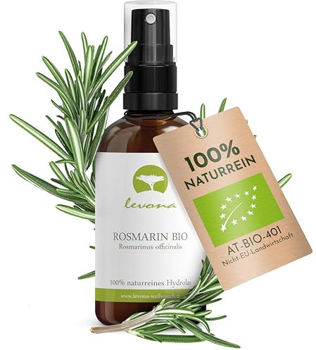Levona Idrolato di rosmarino biologico [100 ml] acqua di rosmarino biologica per i capelli, 100% puro spray al rosmarino come tonico per capelli, rosmarino e capelli