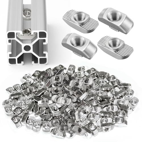 100 Piezas Tuercas Deslizantes, M8 Tuercas de T-Ranura,Tuerca de Martillo Ranura en T8 para Ranura de Extrusión Perfil Aluminio Estándar de Serie 40,Europeo Niquelado,Fijaciones de Acero al Carbono