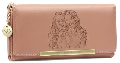 jewelora Personalisierte Frauen Geldbörse Gravierte Doppelseite Fotos Drucken Leder Damen Geldbörse Geschenk für Mama Frau Freundin Schwestern Beste Freunde zum Geburtstag (Rosa)