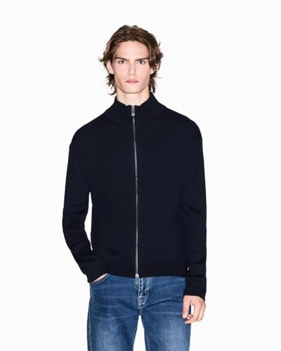 Armani Exchange Toppa da Uomo, a Maniche Lunghe, con Chiusura Lampo, Colore Blu, Taglia L, Navy Scuro, L