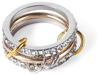 Anelli Impilabili in Oro e Argento, Anelli da Donna con Nocca in Oro Anelli Placcati in Oro Anelli Impilabili Anelli Metallo Misto Anelli Riempiti Oro per Donne Fasce Delicate (Misura 6)